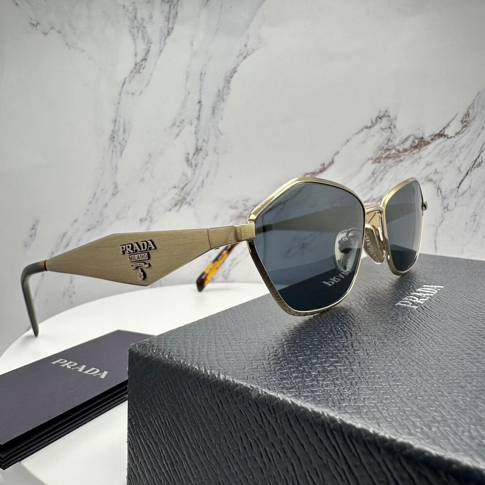 New PRADA Sunglasses Gold Metal 3D Logo Aviator Cat Eye Womens PRD50S ZVN70B - Picture 6 of 16